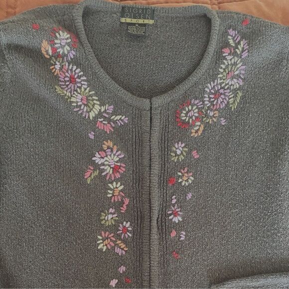 SIGRID OLSEN Vintage 90s Embroidered Floral Cardigan Sweater Medium Cottagecore - Picture 4 of 13
